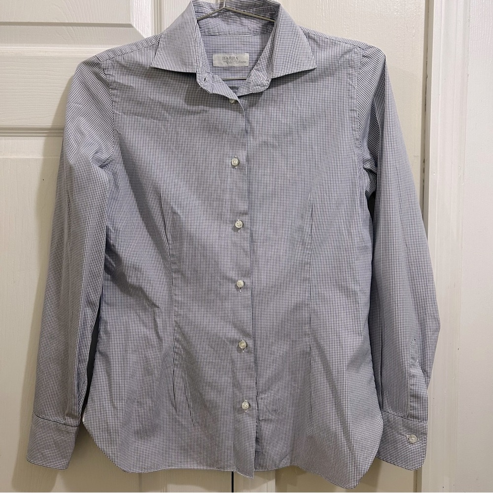 Barba Napoli Blue Checkered Cotton Button Down Shirt Size 42 or US Size Medium